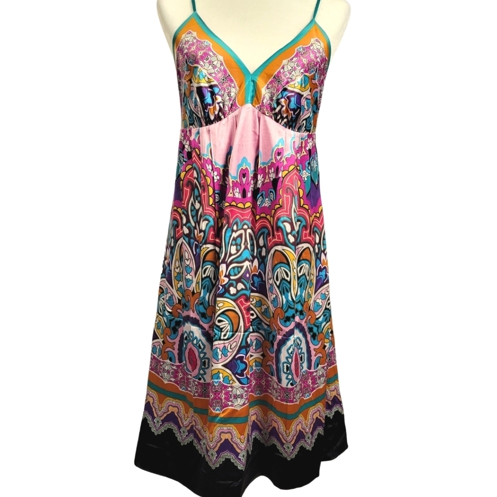 Mix It - Print Slip Dress - Bright Multi-colored Lined  - Size 6